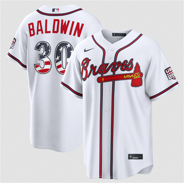 Atlanta Braves #30 Drake Baldwin White USA 250 Fourth of July Home Stadium Stitched Baseball Jersey