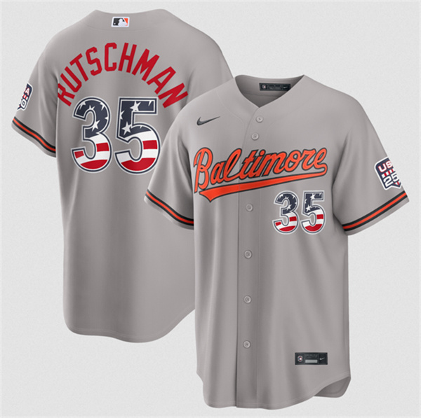 Baltimore Orioles #35 Adley Rutschman Gray USA 250 Fourth of July Home Stitched Baseball Jersey