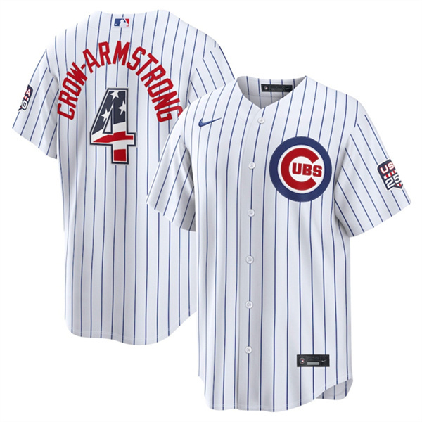 Chicago Cubs #4 Pete Crow-Armstrong White 2026 USA 250 Fourth of July Home Stadium Stitched Baseball Jersey