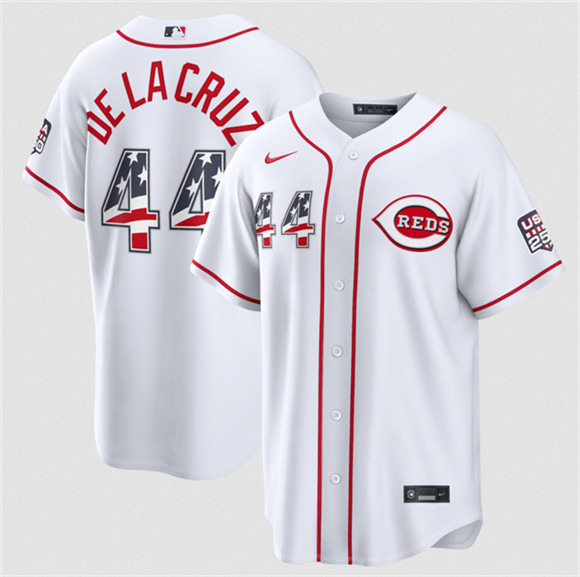 Cincinnati Reds #44 Elly De La Cruz White 2026 USA 250 Fourth of July Home Stitched Baseball Jersey Cincinnati Reds #44 Elly De La Cruz White 2026 USA 250 Fourth of July Home Stitched Baseball Jersey