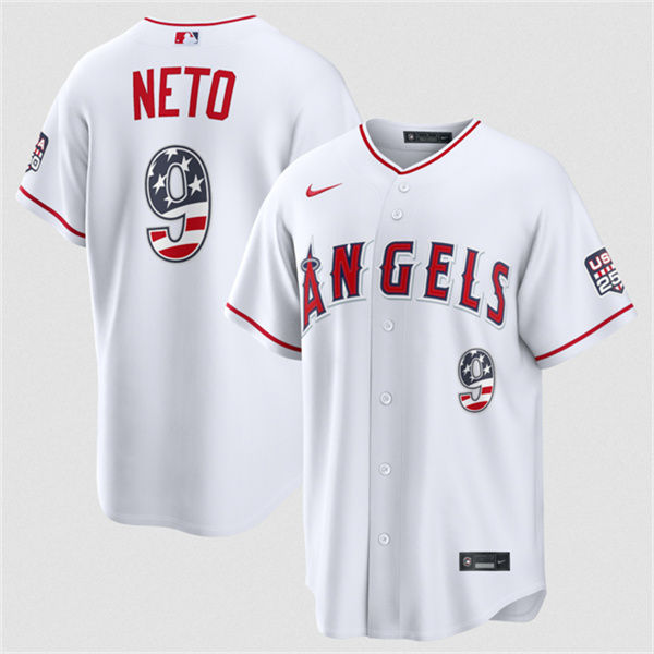 Los Angeles Angels #9 Zach Neto 2026 White USA 250 Fourth of July Home Stadium Stitched Baseball Jersey