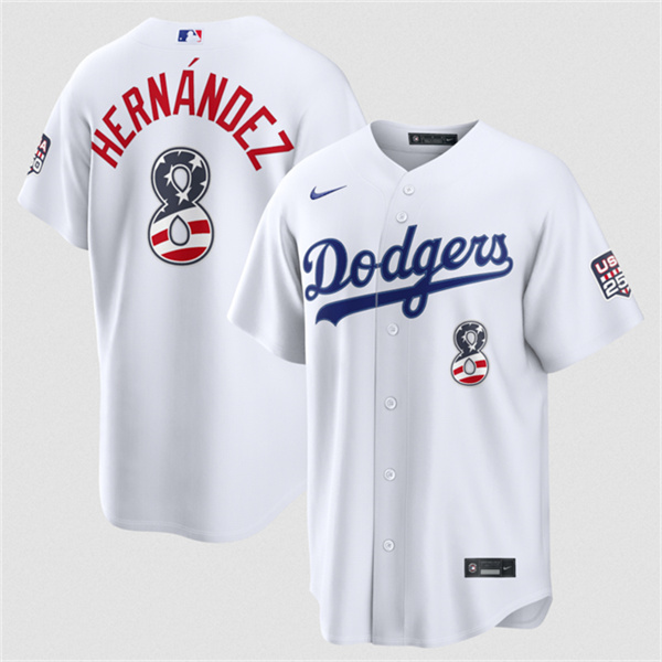 Los Angeles Dodgers #8 Enrique Hern??ndez White USA 250 Fourth of July Home Stitched Baseball Jersey