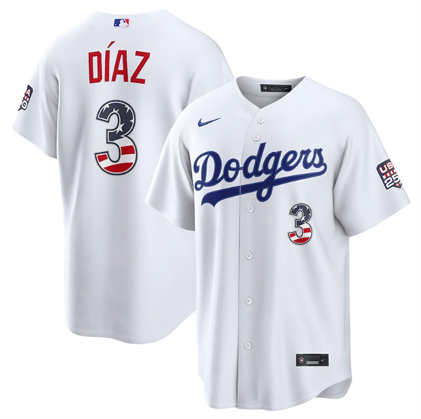 Los Angeles Dodgers #3 Edwin D??az White USA 250 Fourth of July Home Stitched Baseball Jersey Los Angeles Dodgers #3 Edwin D??az White USA 250 Fourth of July Home Stitched Baseball Jersey