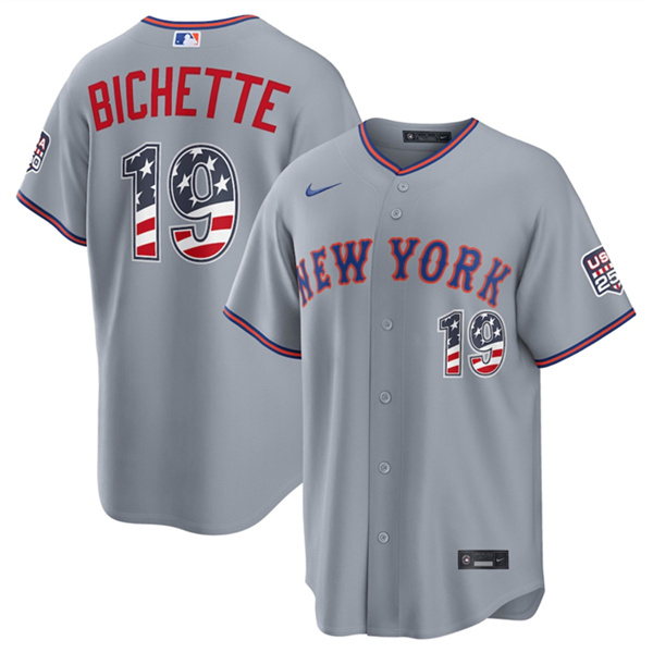 New York Mets #19 Bo Bichette Gray USA 250 Fourth of July Home Stitched Baseball Jersey