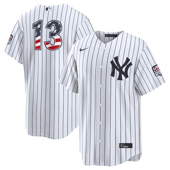 New York Yankees #13 Jazz Chisholm Jr White 2026 USA 250 Fourth of July Home Stadium Stitched Baseball Jersey New York Yankees #13 Jazz Chisholm Jr White 2026 USA 250 Fourth of July Home Stadium Stitched Baseball Jersey