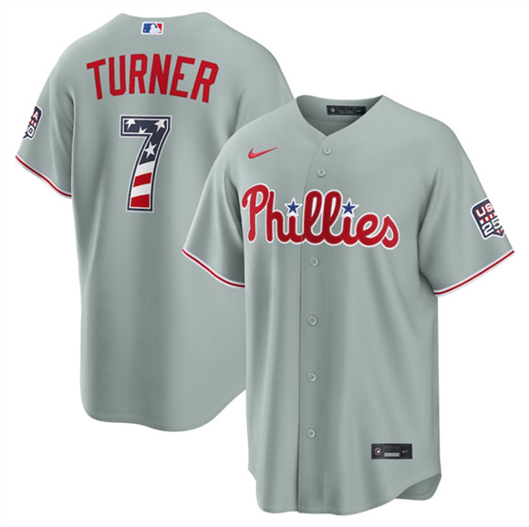 Philadelphia Phillies #7 Trea Turner Gray USA 250 Fourth of July Home Stitched Baseball Jersey