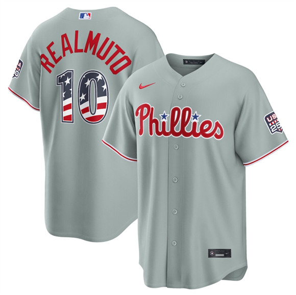 Philadelphia Phillies #10 J.T. Realmuto Gray USA 250 Fourth of July Home Stitched Baseball Jersey