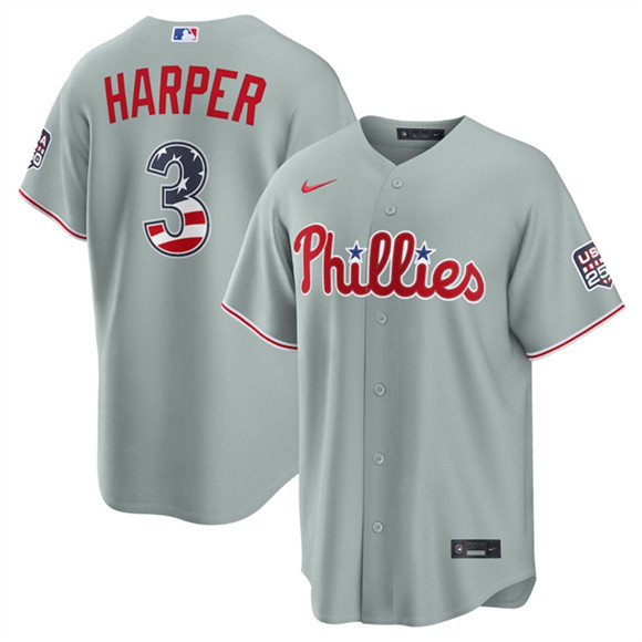 Philadelphia Phillies #3 Bryce Harper Gray USA 250 Fourth of July Home Stitched Baseball Jersey
