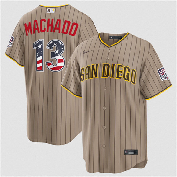 San Diego Padres #13 Manny Machado Tan USA 250 Fourth of July Home Stitched Baseball Jersey