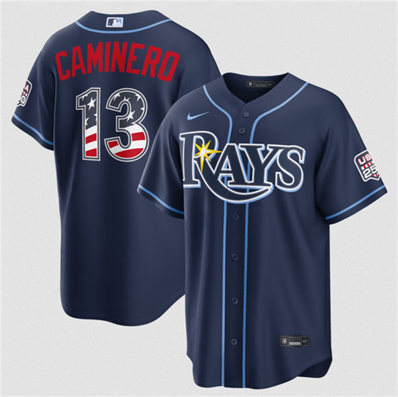 Tampa Bay Rays #13 Junior Caminero Navy 2026 USA 250 Fourth of July Home Stitched Baseball Jersey