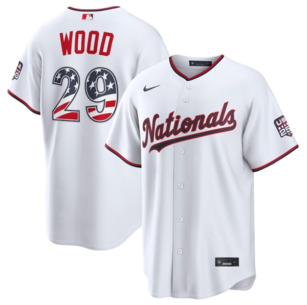Washington Nationals #29 James Wood White USA 250 Fourth of July Home Stitched Baseball Jersey
