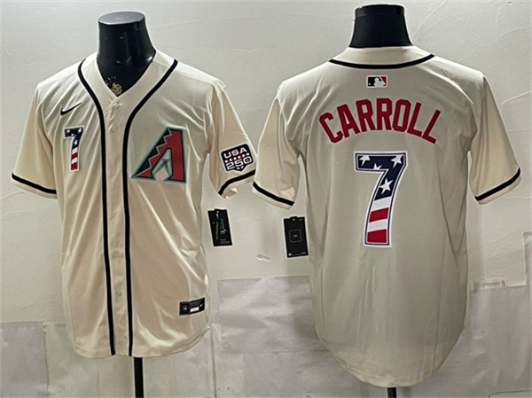 Arizona Diamondbacks #7 Corbin Carroll Cream 2026 USA 250 Fourth of July Home Stadium Stitched Baseball Jersey