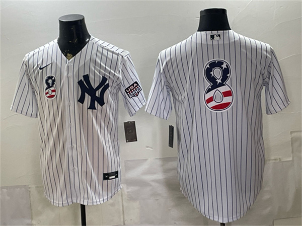 New York Yankees #8 Yogi Berra White 2026 USA 250 Fourth of July Home Stadium Stitched Baseball Jersey