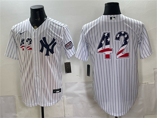 New York Yankees #42 Jackie Robinson White 2026 USA 250 Fourth of July Home Stadium Stitched Baseball Jersey