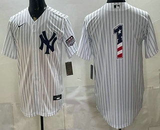 New York Yankees #1 Dad White 2026 USA 250 Fourth of July Home Stadium Stitched Jersey