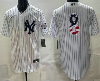New York Yankees #8 Yogi Berra White 2026 USA 250 Fourth of July Home Stadium Stitched Jersey