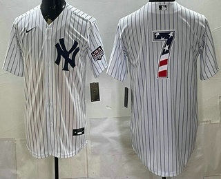 New York Yankees #7 Mickey Mantle White 2026 USA 250 Fourth of July Home Stadium Stitched Jersey