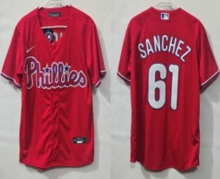 Philadelphia Phillies #61 Cristopher Sanchez Red Cool Base Jersey