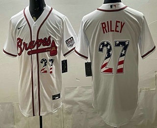 Atlanta Braves #27 Austin Riley White USA 250 Fourth of July Home Stadium Stitched Jersey