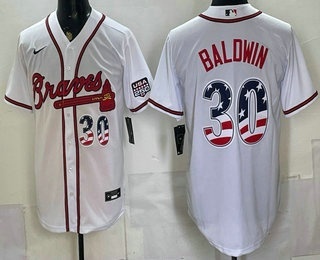 Atlanta Braves #30 Drake Baldwin White USA 250 Fourth of July Home Stadium Stitched Jersey Atlanta Braves #30 Drake Baldwin White USA 250 Fourth of July Home Stadium Stitched Jersey