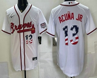 Atlanta Braves #13 Ronald Acuna Jr White USA 250 Fourth of July Home Stadium Stitched Jersey