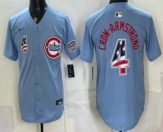 Chicago Cubs #4 Pete Crow Armstrong Blue 2026 USA 250 Fourth of July Stitched Jersey