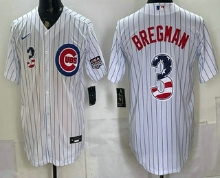 Chicago Cubs #3 Alex Bregman White USA 250 Fourth of July Home Stadium Stitched Jersey