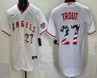 Los Angeles Angels #27 Mike Trout White USA 250 Fourth of July Home Stadium Stitched Jersey
