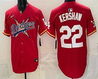 Los Angeles Dodgers x One Piece #22 Clayton Kershaw Red Vapor Premier Limited Stitched Baseball Jersey