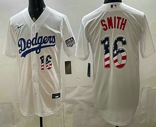 Los Angeles Dodgers #16 Will Smith White USA 250 Fourth of July Home Stitched Jersey