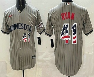 Minnesota Twins #41 Joe Ryan Grey 2026 USA 250 Fourth of July Stitched Jersey