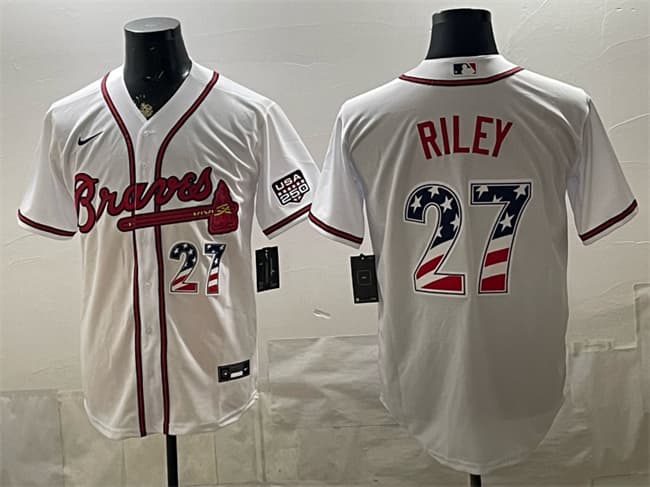 Atlanta Braves #27 Austin Riley White USA 250 Fourth of July Home Stadium Stitched Baseball Jersey Atlanta Braves #27 Austin Riley White USA 250 Fourth of July Home Stadium Stitched Baseball Jersey