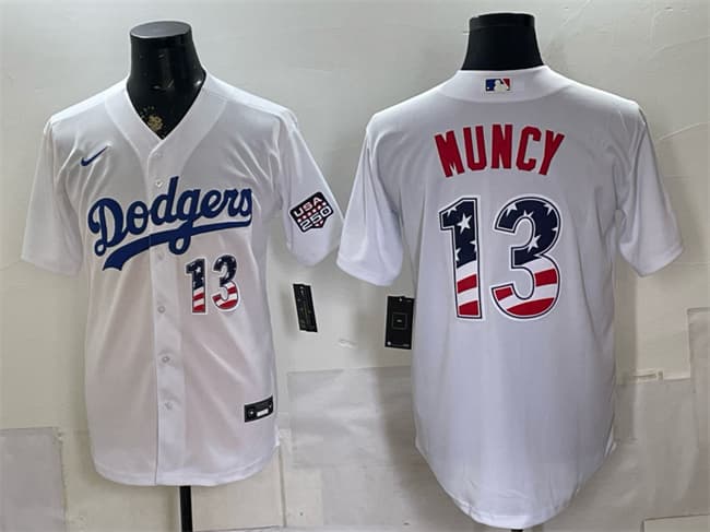Los Angeles Dodgers #13 Max Muncy White USA 250 Fourth of July Home Stitched Baseball Jersey Los Angeles Dodgers #13 Max Muncy White USA 250 Fourth of July Home Stitched Baseball Jersey