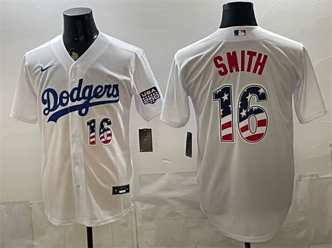 Los Angeles Dodgers #16 Will Smith White USA 250 Fourth of July Home Stitched Baseball Jersey
