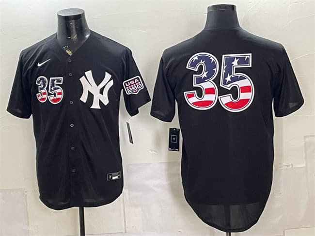 New York Yankees #35 Cody Bellinger Black 2026 USA 250 Fourth of July Home Stadium Stitched Baseball Jersey