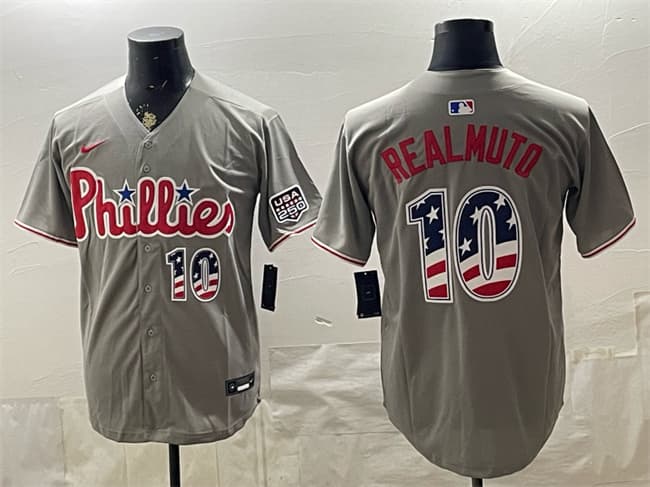 Philadelphia Phillies #10 J.T. Realmuto Gray USA 250 Fourth of July Home Stitched Baseball Jersey