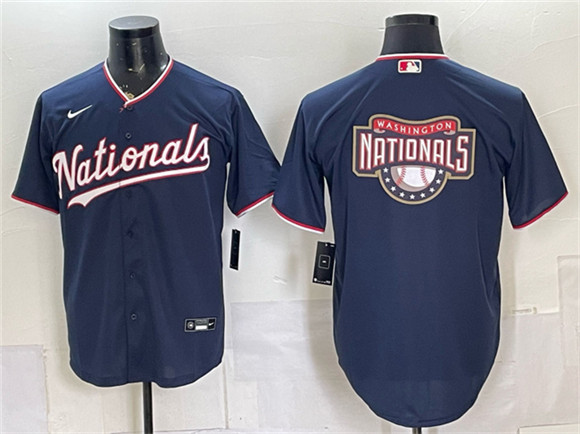 Washington Nationals Team Big Logo Navy Stitched Baseball Jersey