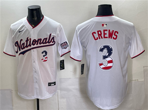 Washington Nationals #3 Dylan Crews White USA 250 Fourth of July Home Stitched Baseball Jersey