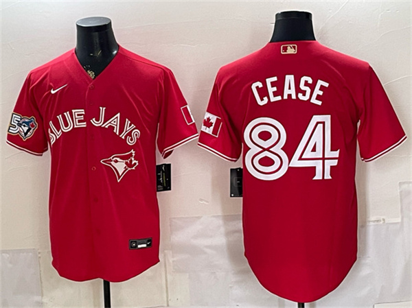 Toronto Blue Jays #84 Dylan Cease Red 50 Seasons Patch Stitched Baseball Jersey