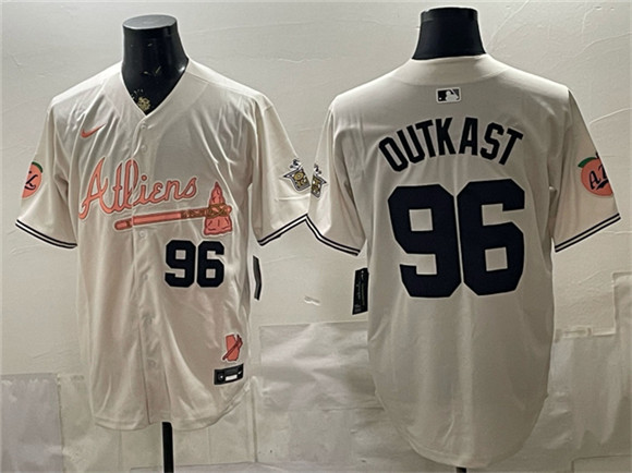 Atlanta Braves #96 OutKast Cream 2024 Atliens & Peach With Outkast Patch Vapor Limited Stitched Baseball Jersey