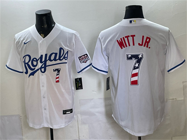 Kansas City Royals #7 Bobby Witt Jr. White 250 Fourth of July Stitched Baseball Jersey