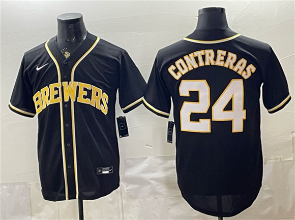 Milwaukee Brewers #24 William Contreras 2026 Fashion Replica Black Out Stitched Baseball Jersey