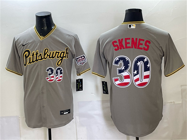 Pittsburgh Pirates #30 Paul Skenes Gray USA 250 Fourth of July Stitched Baseball Jersey