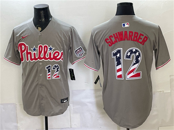 Philadelphia Phillies #12 Kyle Schwarber Gray USA 250 Fourth of July Home Stitched Jersey