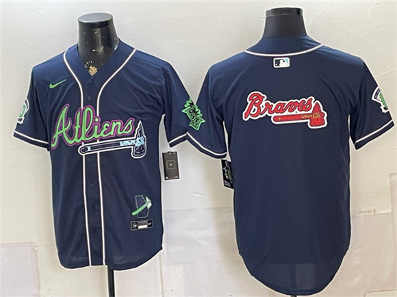 Atlanta Braves Team Big Logo Navy Galaxy With Outkast Patch Vapor Limited Stitched Baseball Jersey Atlanta Braves Team Big Logo Navy Galaxy With Outkast Patch Vapor Limited Stitched Baseball Jersey