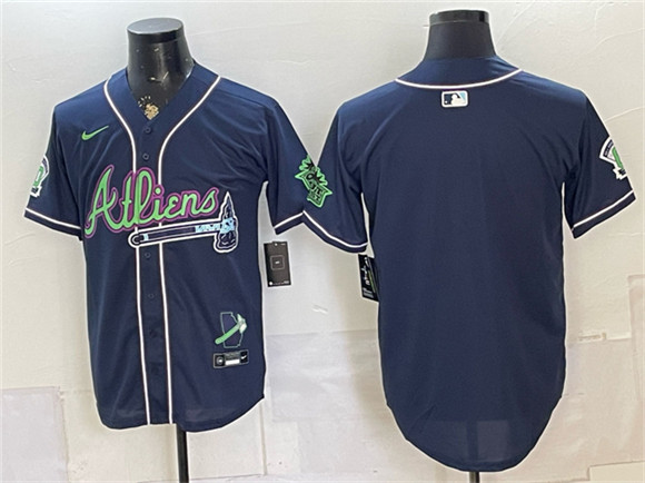 Atlanta Braves Blank Navy Galaxy With Outkast Patch Vapor Limited Stitched Baseball Jersey