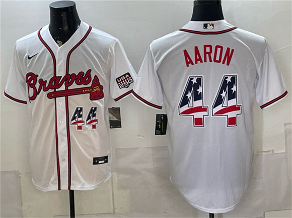 Atlanta Braves #44 Hank Aaron White USA 250 Fourth of July Home Stadium Stitched Baseball Jersey