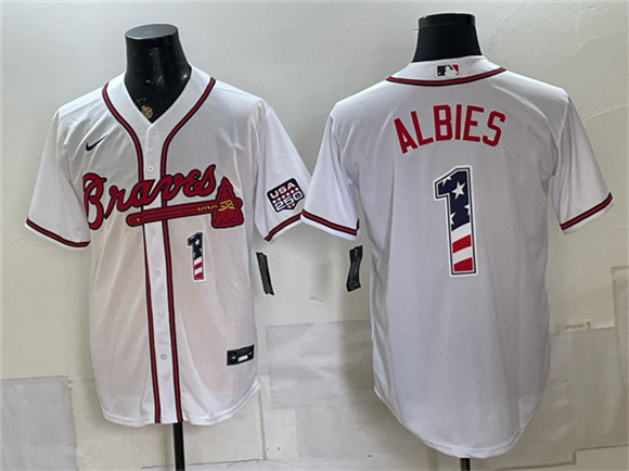 Atlanta Braves #1 Ozzie Albies White USA 250 Fourth of July Home Stadium Stitched Baseball Jersey