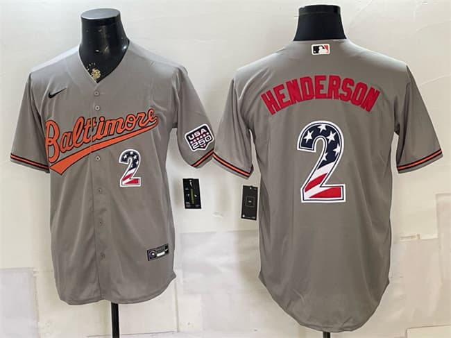 Baltimore Orioles #2 Gunnar Henderson Gray USA 250 Fourth of July Home Stitched Baseball Jersey