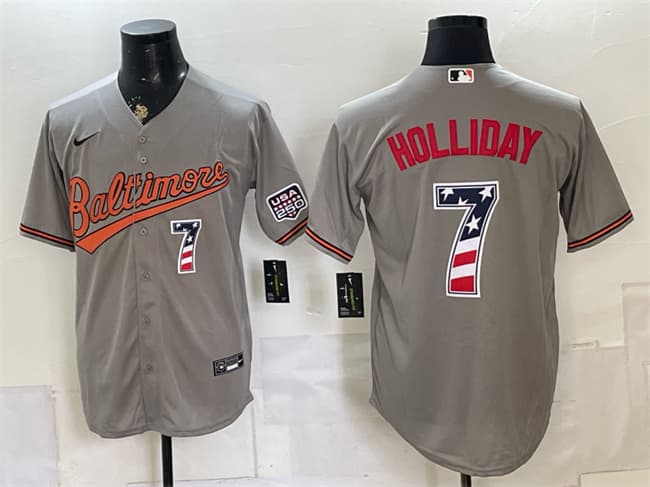 Baltimore Orioles #7 Jackson Holliday Gray USA 250 Fourth of July Home Stitched Baseball Jersey
